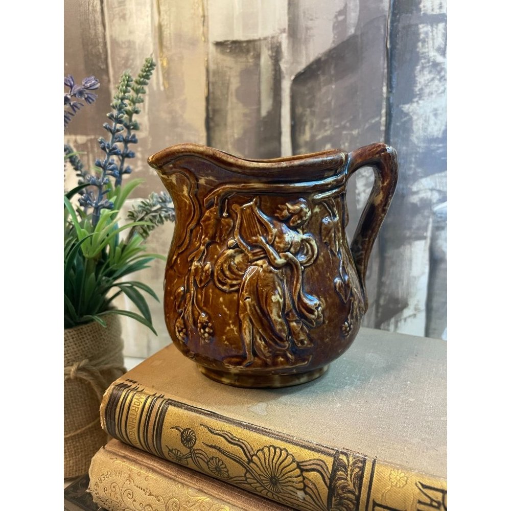 Vintage Bennington Yellow Ware Rockingham Pitcher Hunting Scene - Picture 2 of 10